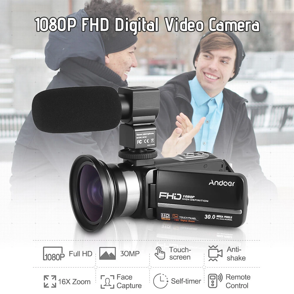 Andoer HDV-301LTRM 1080P 30MP FHD Цифровая видеокамера DV камера ночного видения " сенсорный экран+ 2* перезаряжаемая батарея