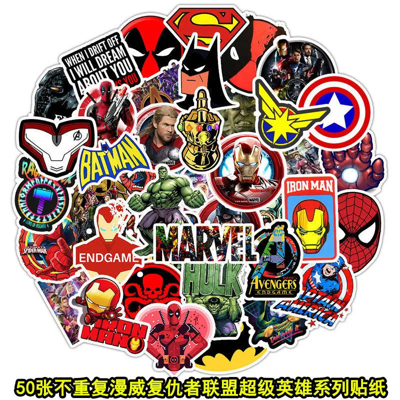 100 шт свет Marvel Мстители наклейки с супергероями наклейка для багажа автомобиля холодильника ноутбука гитары Железный Человек-паук Супермен стикер - Цвет: SB017SHILEAvenge50p