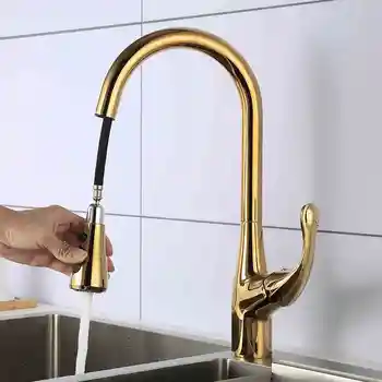 ก๊อกน้ําห้องครัวทอง/Chrome/สีดําอ่างล้างจาน TAP การหมุน 360 องศาดึง KITCHEN Mixer TAP KITCHEN TAP 1