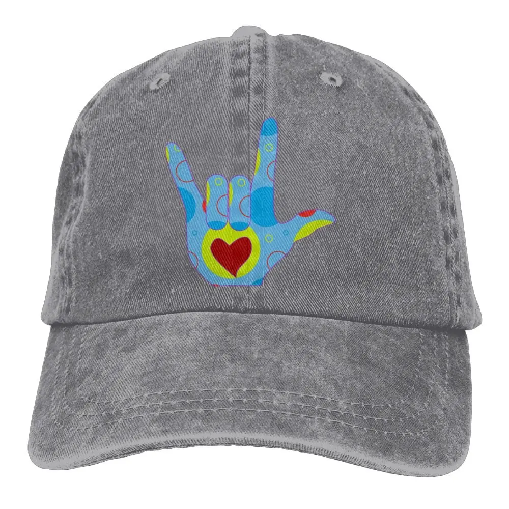 American Sign Language I Love You Denim Hat Adjustable Men Fitted Baseball Cap |