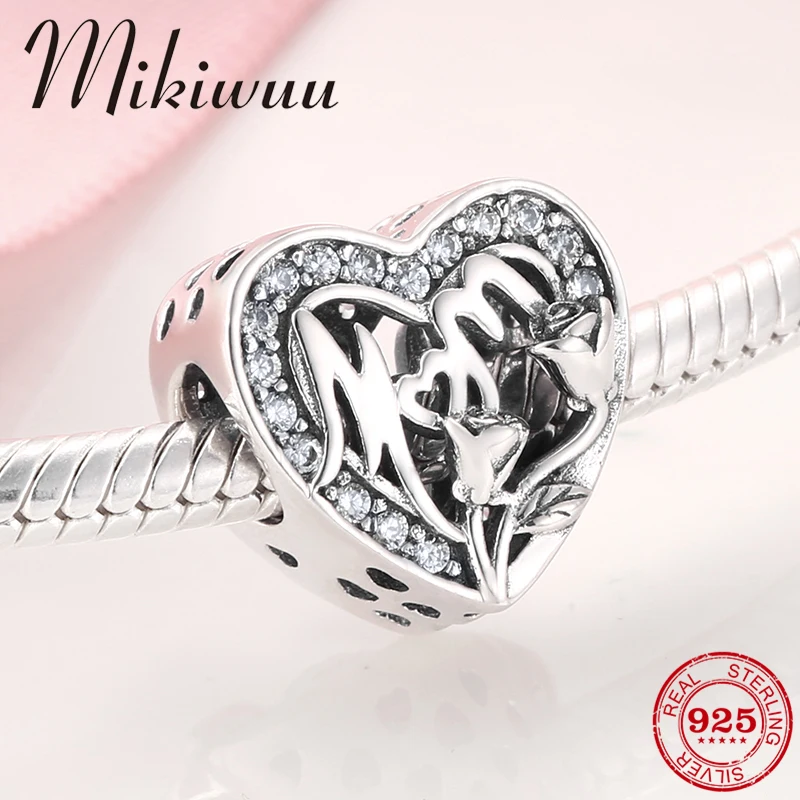 

Mother's Day gift 925 Sterling Silver Clear CZ Mom Family Charms beads For jewelry making Fit Original Pandora Charm Bracelets