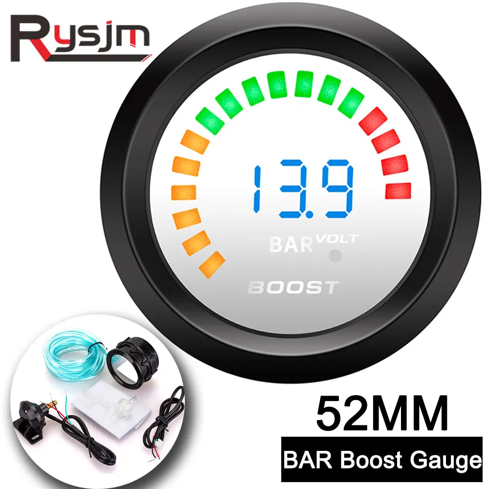 2 &quot52 мм Бар турбо Boost Gauge + напряжение Цифровой синий светодиодный светильник