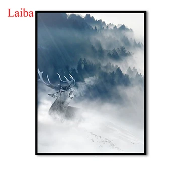 

5D DIY Diamond Painting Nordic style snow mountain elk Full Square Round Drill Embroidery Cross Stitch 5D icon gift Home Decor