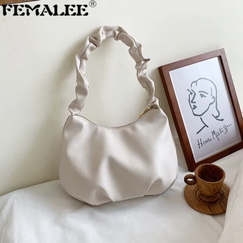 

Luxury handbags brand personality Solid Color bag New Woman Large Shoulder Bag Simple Ruched Frilled Strap Baguette Bag 2020 New