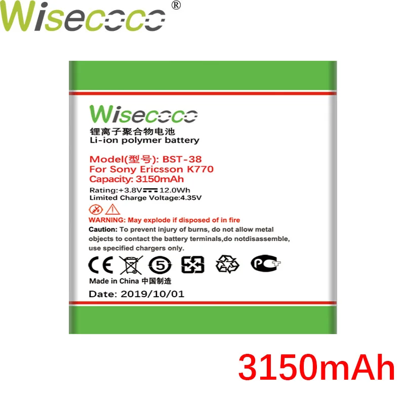 WISECOCO 3150 мАч BST-38 Батарея для sony Ericsson U20i R306 S500 S500i T658 C902 C905 K770i K850 K850i K858 W580i W902 W980 K770