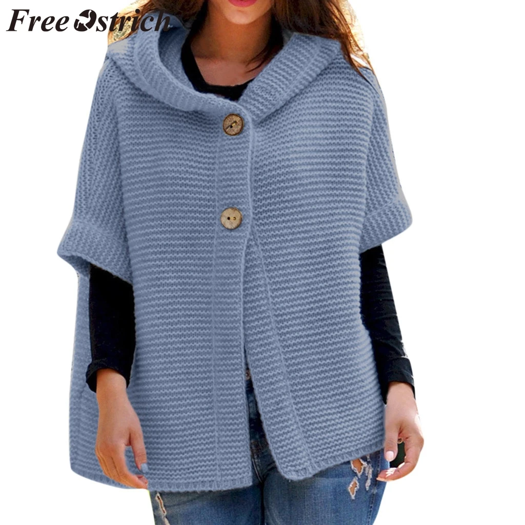 

FREE OSTRICH Coat Women Mid Sleeve Button Turn-down Collar Solid Color Hooded Large Size Loose Fashion Autumn Winter Coat Women
