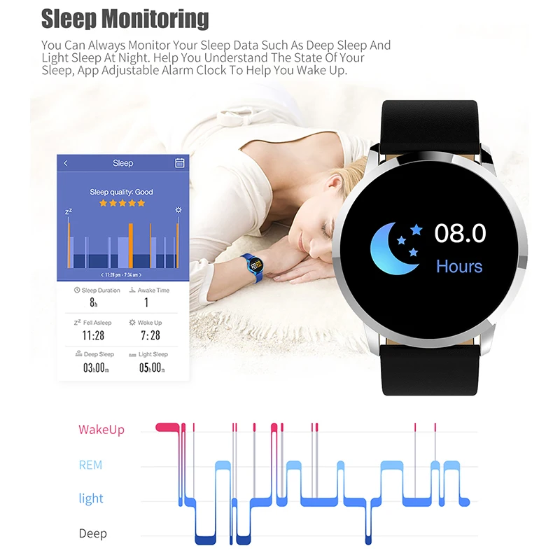 Online Reloj inteligente Vorke Q8 para mujer, reloj inteligente de moda, rastreador de ritmo cardíaco, Monitor de presión arterial, deporte, reloj inteligente