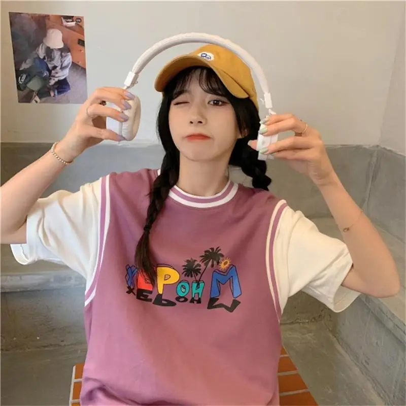 Female Korean Harajuku Casual Letter Print Loose Tshirt Women s T Shirts Tops Japanese Kawaii 