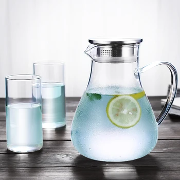 

1.9L Heat Resistant Filter Strainer Glass Teapot Glass Pitcher with Bamboo Lid Glass Kettle Water Tumbler Tea Bottle