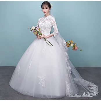 

2020 Vintage Chinese Style Wedding Dress Scalloped Cut-out Lace Up Bride-gowns Women Dress Marriage Plus Size