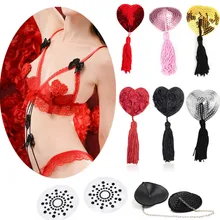 1 пара, женские сексуальные кружевные самоклеющиеся блестки, с кисточками, покрытие, форма сердца, бюстгальтер, соска, покрытие, лепестки груди