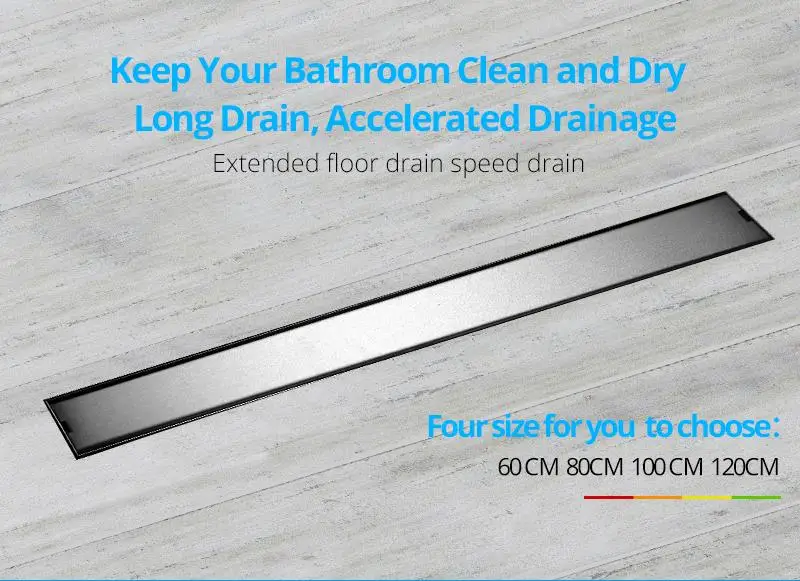 DCAN Stainless Steel Linear Channel Shower Floor Drain Gate 60cm 80cm 100cm 120cm SUS304 Deodorization Type Long Floor Drain   (1)