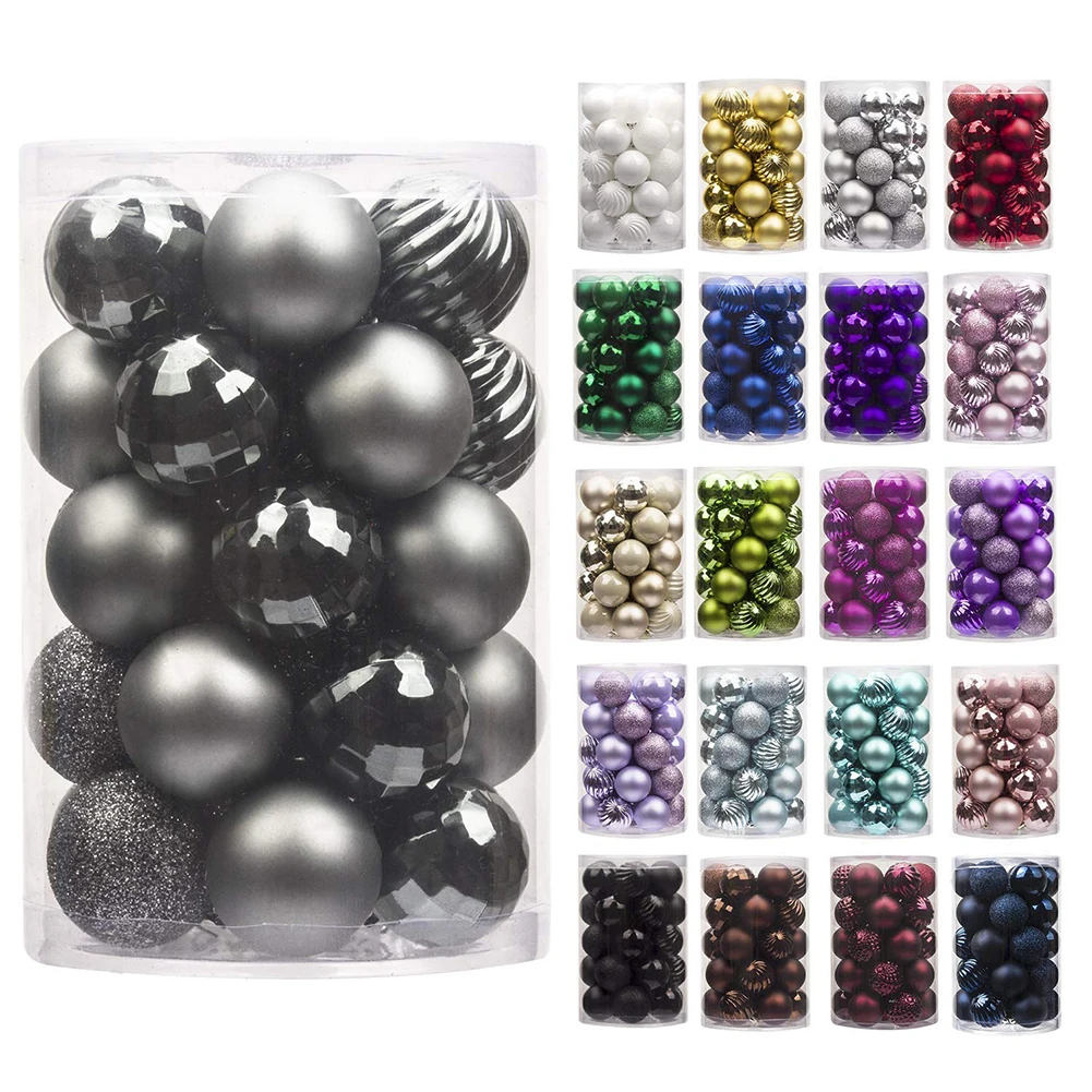 34Pcs Christmas Balls Plated Bauble Lightweight Hanging DIY Xmas Tree Ornament Home Party Xmas Decoration For Home Hanging Gifts