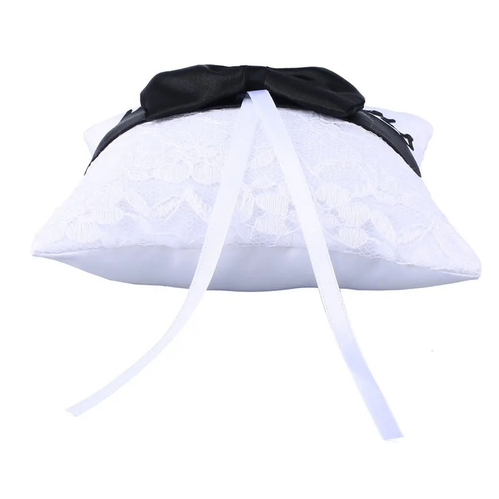 PMMJZ-002 Novel Bow Ring Pillow for Wedding Engagement Ceremony Decor Rings Cushion with Ribbons Laces