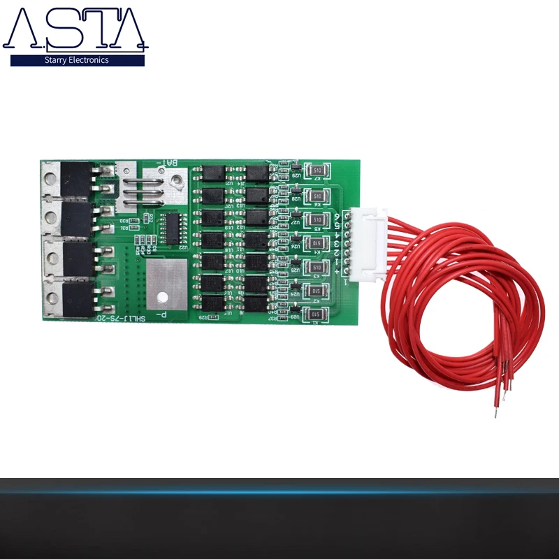 

Bms 7S Li-ion Lithium 18650 Battery Protection Board 24V 20A Battery Balancer With Matching Cable Automatic Protection Function