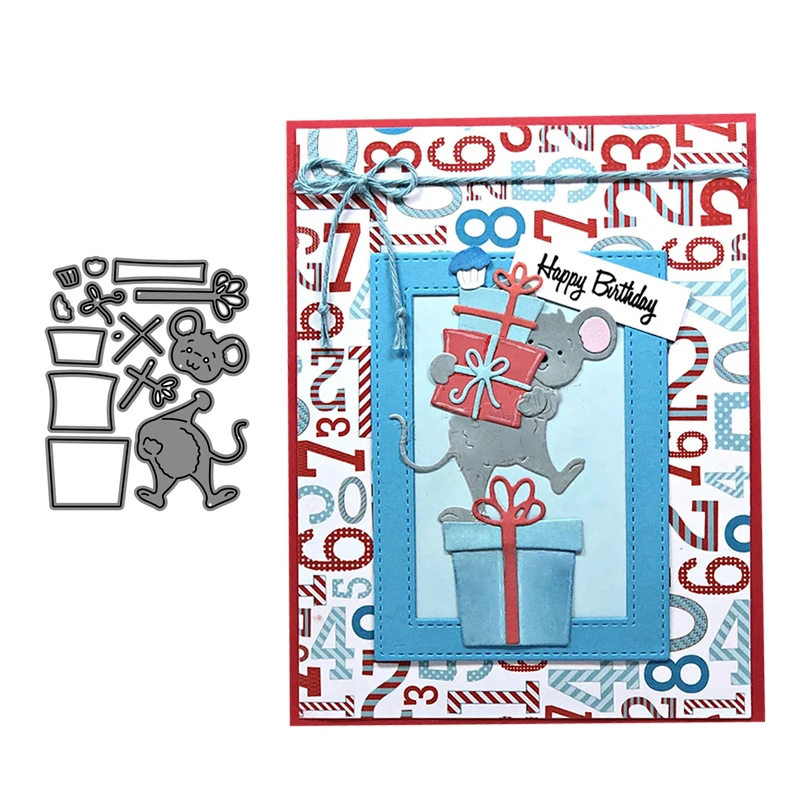 

CH Party Mouse with Presents Metal Cutting Dies For Scrapbooking DIY Cards Stencil Paper Craft Handmade Album