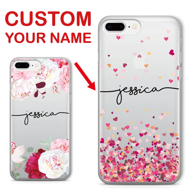 Personalized Custom Name Text Floral Soft Clear Phone Case For iPhone 12 Mini XS 7 7Plus 8 8Plus X 11 Pro Max Personalized Custom Name Text Floral Soft Clear Phone Case For iPhone 12 Mini XS 7 7Plus 8 8Plus X 11 Pro Max