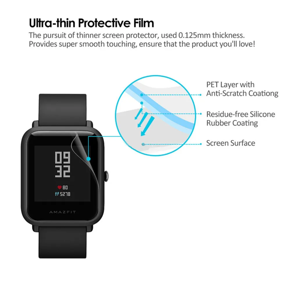 10 шт. ультра-тонкая HD пленка прозрачная защитная пленка для Huami Amazfit Bip BIT PACE Lite Smart Watch полная защитная крышка для экрана