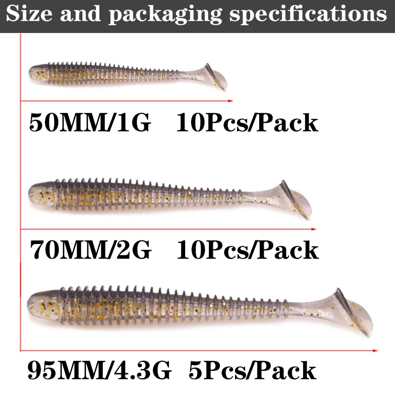 Wdairen iscas de pesca sem-fim 5cm 7cm 9cm cor dupla silicone t cauda isca macia iscas artificiais baixo gabarito wobblers nadar equipamento