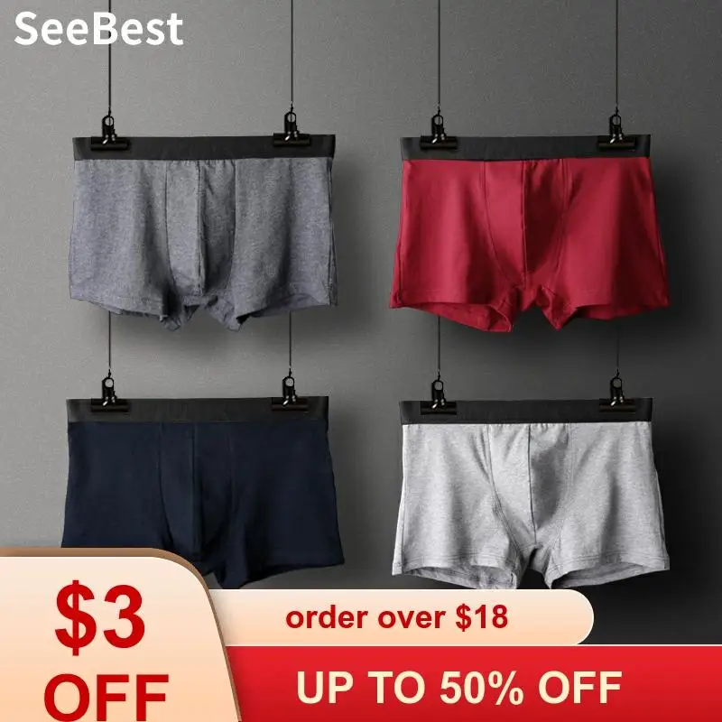 

SeeBest Mens Boxer Set Cotton Underwear For Male Breathable Loose Underpants Large Plus Size 6XL Shorts Solid Brand Winter 100KG