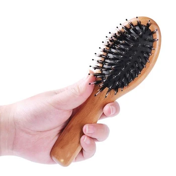

ABVP Boar Bristle Hair Brush - Mini Natural Beech Wood Handle Cushion Anti-Static Massage Detangling Hair Brush For Pocket/Trave