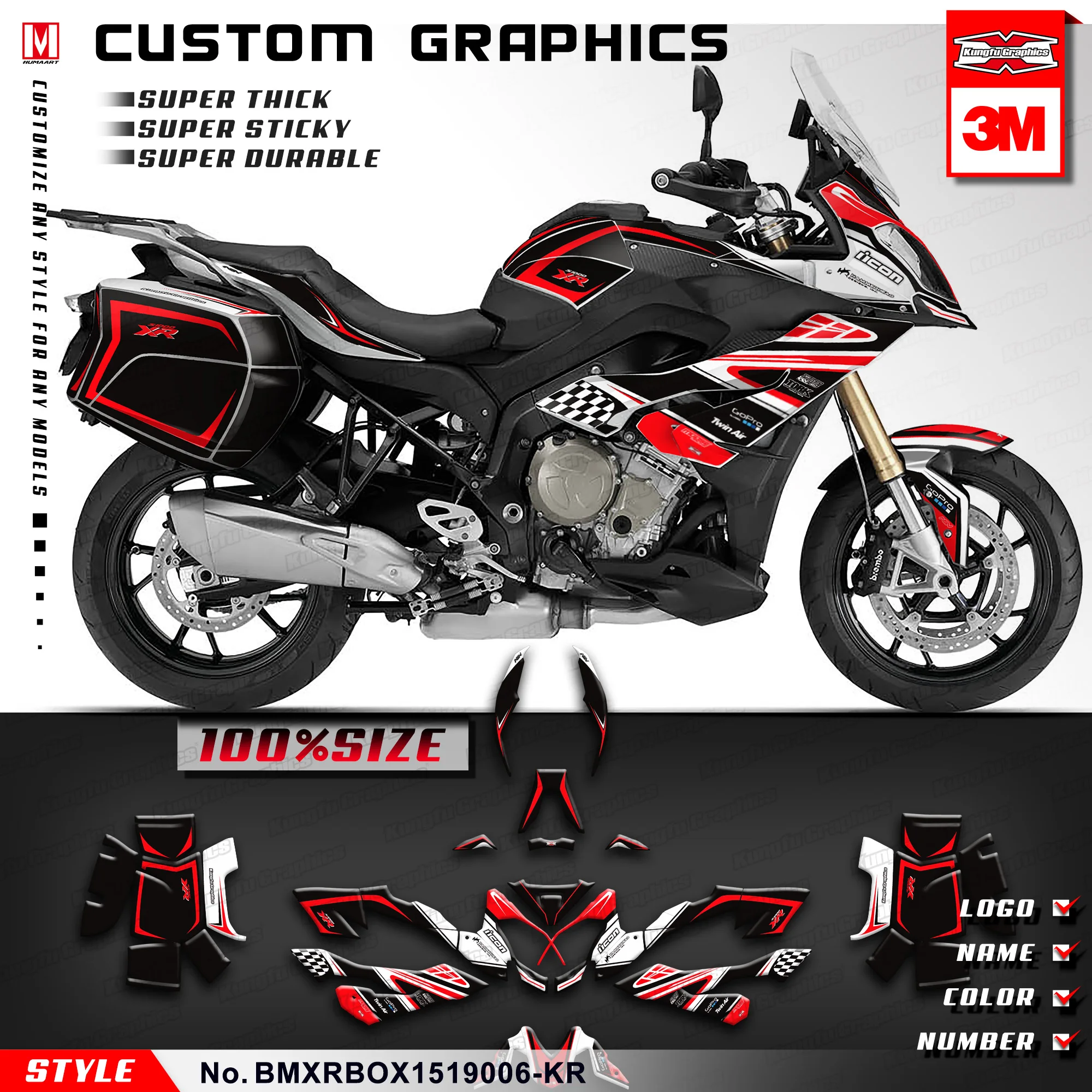KUNGFU GRAPHICS Waterproof Stickers Full Vinyl Wraps for S 1000 XR S1000XR 2015 2016 2017 2018 2019 (Style no. BMXR1519006-KR) | Автомобили