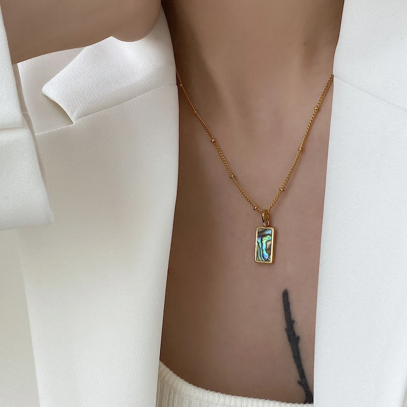Peri'sBox 3 Designs Rectangle Malachite Necklaces Abalone Shell Necklaces for Women Natural Shell Minimalist Necklace 2020 Hot - Image 3