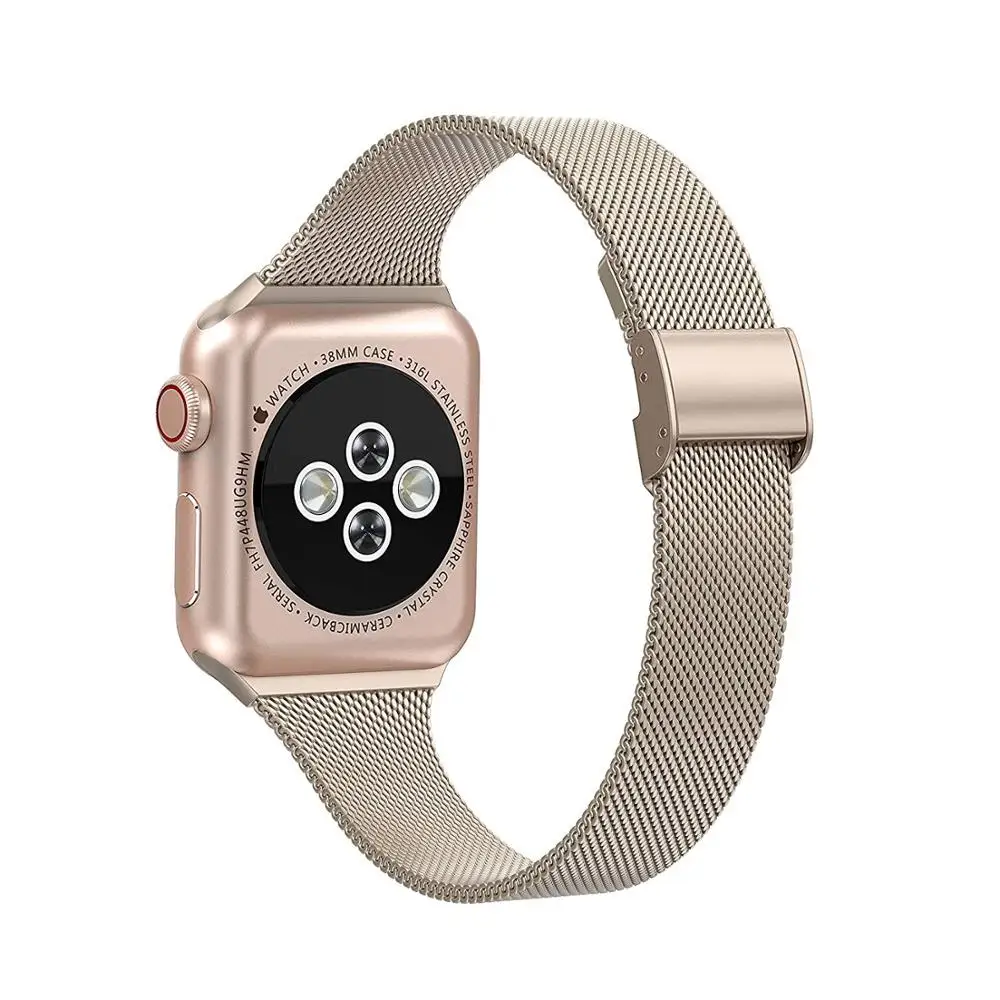 vintage gold Миланская петля ремешок для Apple Watch 5 ремешок 40 мм iWatch ремешок 38 мм тонкий металлический браслет из нержавеющей стали Apple watch 4 3 2 1 40 мм 38 - Цвет ремешка: vintage gold