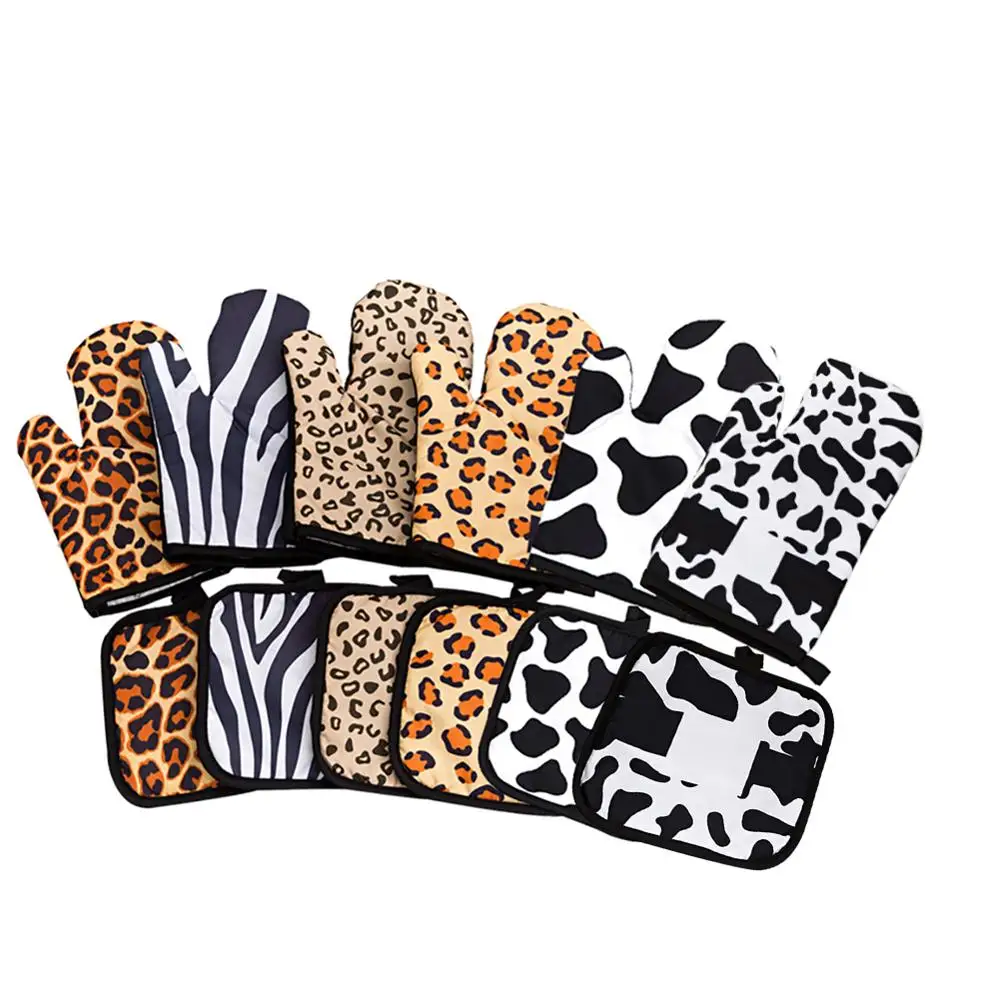 Guantes de aislamiento con estampado de leopardo para cocina, guantes para microondas, barbacoa, horno, 2 uds.