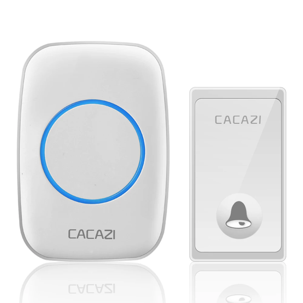 CACAZI автономный беспроводной дверной звонок без батареи Водонепроницаемый светодиодный дверной звонок с вилкой US EU Домашний Беспроводной дверной звонок 1 2 кнопки 1 2 приемника - Цвет: 1 button 1 receiver