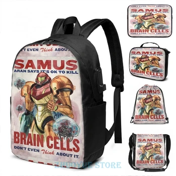 

Graphic print Samus says It's OK to kill brain cells USB Charge Backpack men School bags Women bag Travel laptop bag