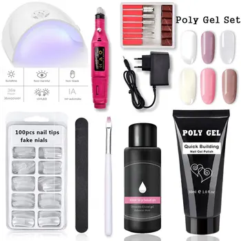 

Poly Gel Kit 36w UV Led Lamp Electric Nail Drill Manicure Cutters For Nail Art Extension Glue Kit Brush Nail Tools For Pedicure