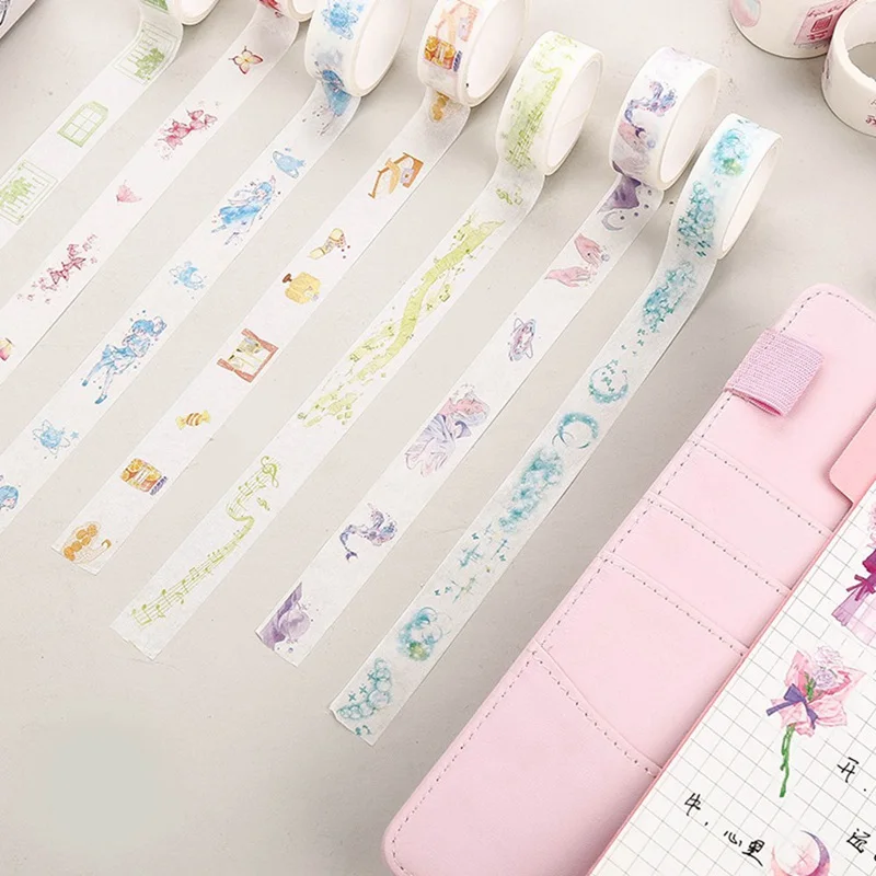 Подарочная наклейка на упаковке набор декоративного скотча Васи Kawaii синяя Звездная мечта милая девушка Фламинго наклейка сливовое дерево Скрапбукинг Маскировочные ленты