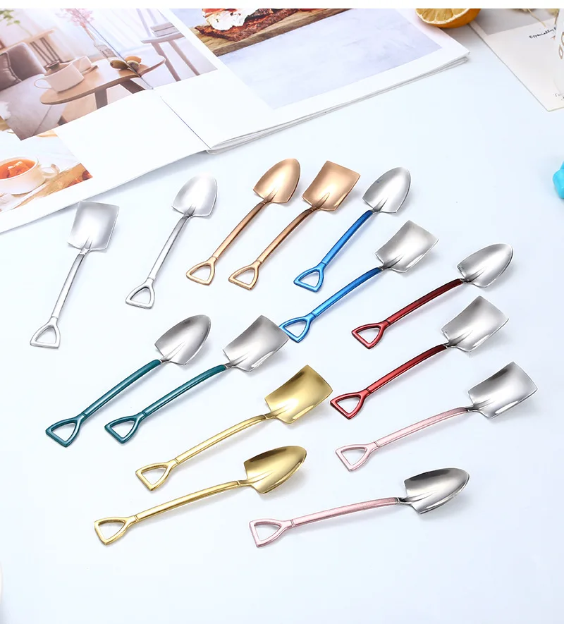 

1Pc 122mm Stainless Steel Iron Shovel Spoon Coffee Ice Cream Spoon Retro Cute Square Head Spoon Multifunctional Tableware Tools