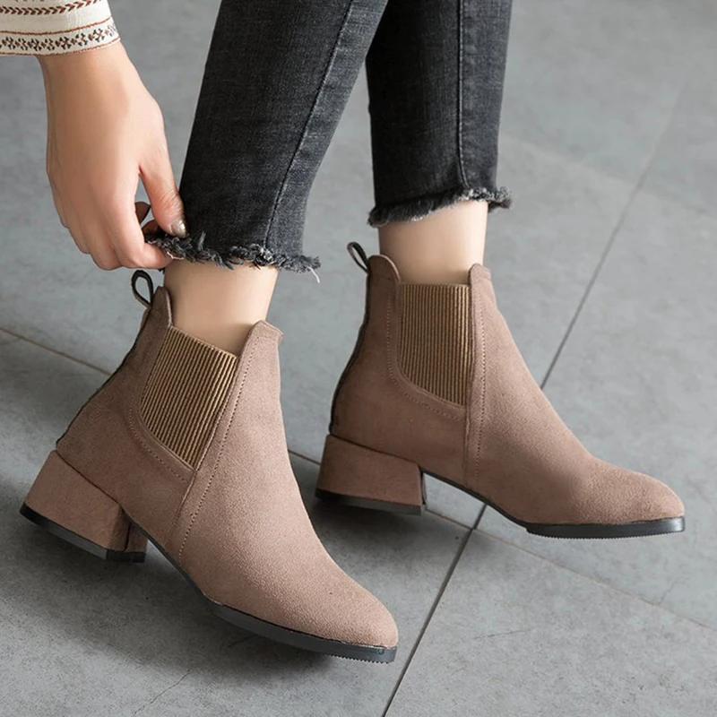 ankle boots moda cunhas de camurça deslizamento