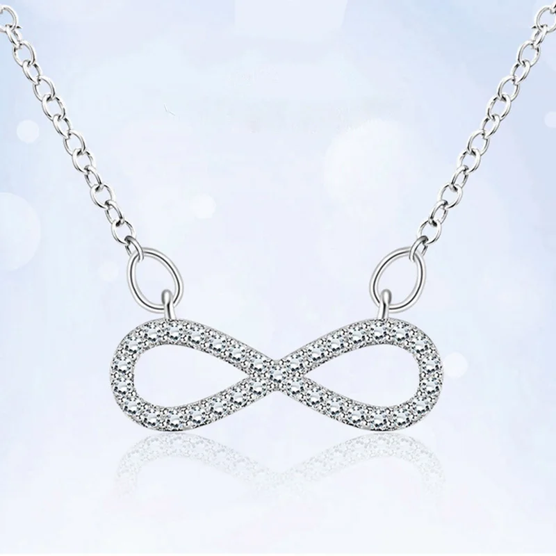 

Love Endless Rhinestones Necklace Silver 8 Pendant Short Choker Necklace for Women Forever Eternal Infinity Jewelry Fashion 2019