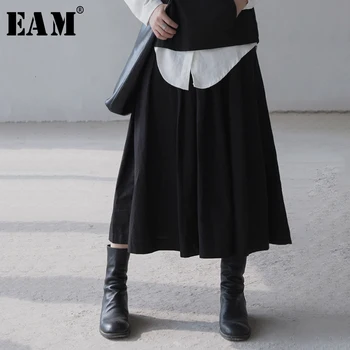 

[EAM] High Elastic Waist Black Pleated Temperament Long Half-body Skirt Women Fashion Tide New Spring Autumn 2020 1K479