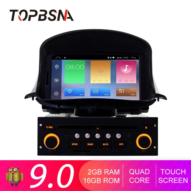 Excellent TOPBSNA Android 9.0 1 Din Car DVD Player For Peugeot 206 206CC 2007-2014 GPS Navi Car Radio Multimedia WIFI Stereo Headunit RDS 0
