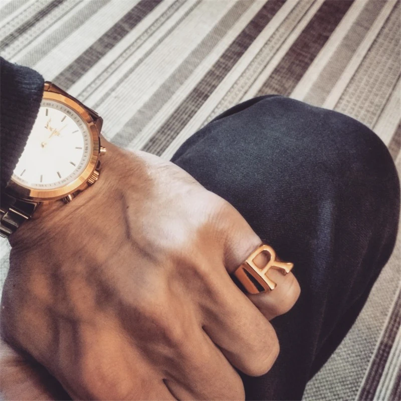 ROMAD широкий Intial кольца с буквами для женщин/мужчин обручальные кольца золото регулируемый палец кольцо девушка State мужчины t панк anillos R5