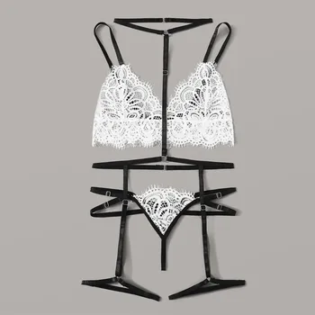 

CHAMSGEND White Lingerie Set Sexy Perspective Sexy Bra Set Fashion New Women Lace Black Lingerie Sexy V-Neck Underwear ThongF623