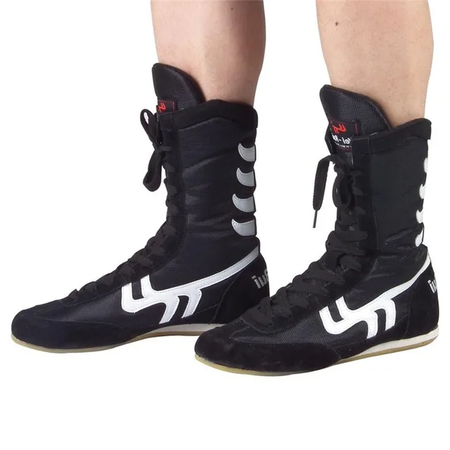 Борцовка обувь для бокса боевые искусства тхэквондо Sanda тренировка специальная высокая помощь боксерская тренировочная обувь - Цвет: Черный