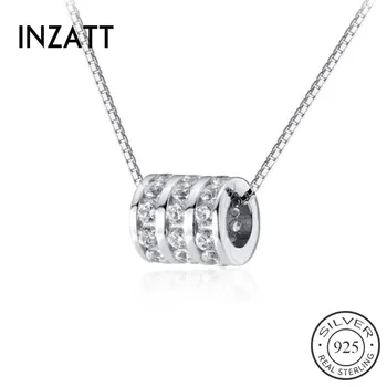 

INZATT Real 925 Sterling Silver Zircon Cylinder Pendant Choker Necklace For Fashion Women party Fine Jewelry cute Accessories