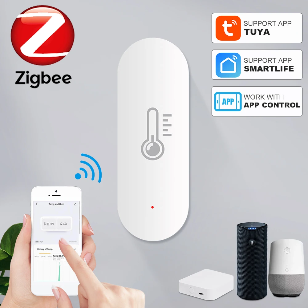 Датчик температуры и влажности Zigbee Wi-Fi термометр с дисплеем поддержкой Alexa Google