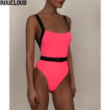 Сдельный купальник, Одноцветный,, сексуальный купальник для женщин, с поясом, с высокой посадкой, пляжная одежда, с открытой спиной, купальный костюм для женщин, летний купальник