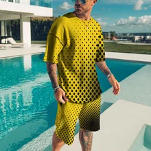 The Latest Men's Oversized T-Shirt Collar Fashion Street Hip-Hop Trend Beach Harajuku Short-Sleeved Shorts Youth Man Sports Suit