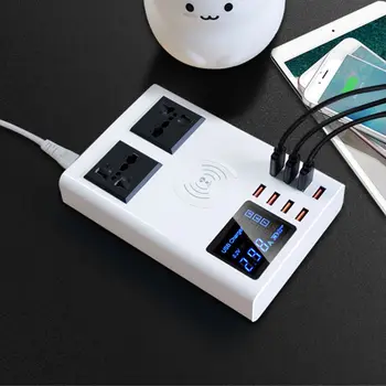 

Multi-port Smart AC Socket Quick Charger LED Display Charging Power Adapter for iPhone An-droid Cellphones US/UK/EU Plug