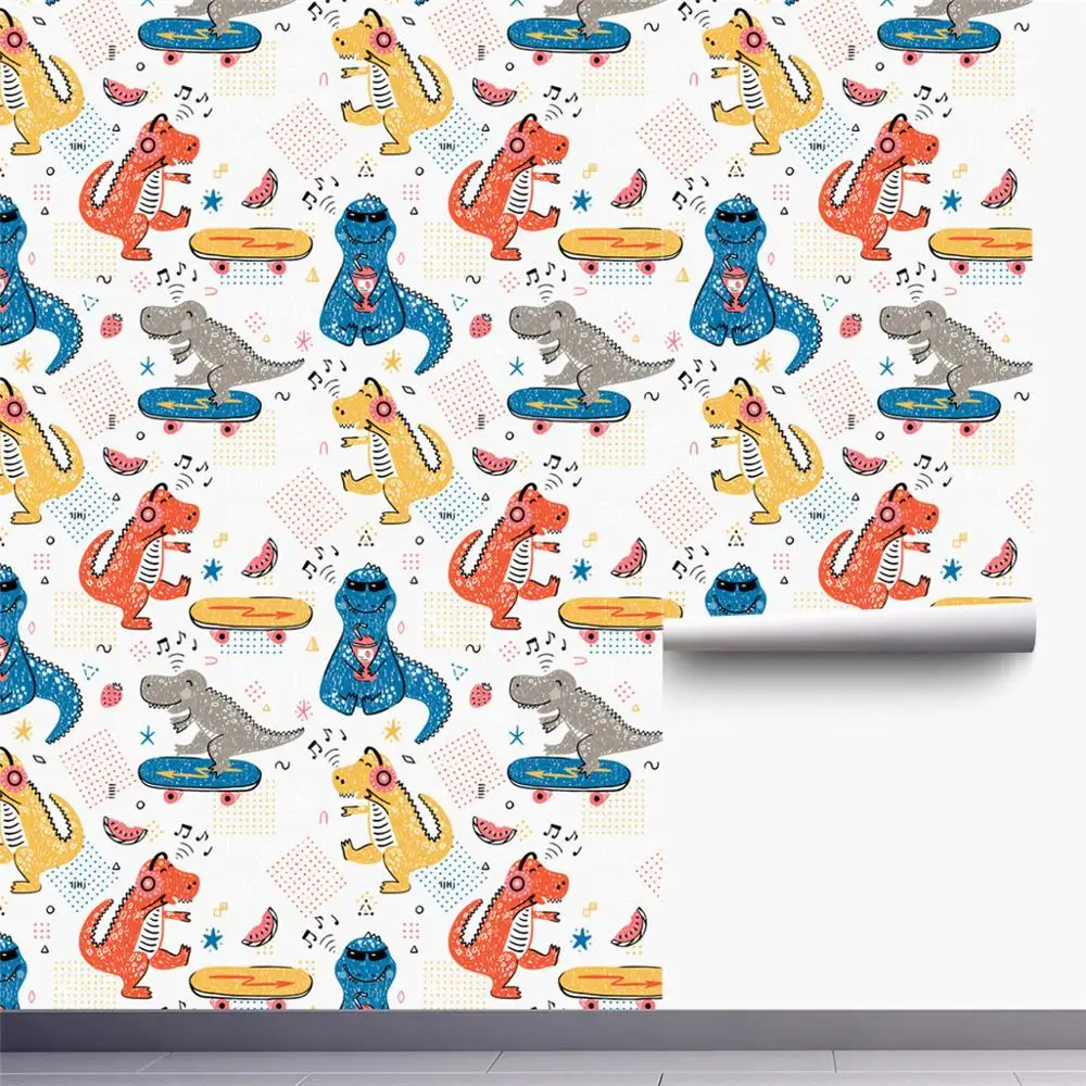 

Happy Dinosaur Empaistic Thickened Self-Adhesive Wallpaper for Room Decoration and Furniture Renovation Waterproof