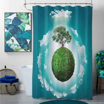 

Shower Curtains for Bathroom Washable Tree of Life,Grassy Globe World with Plant Clouds in Air Science Fiction Mother Earth,