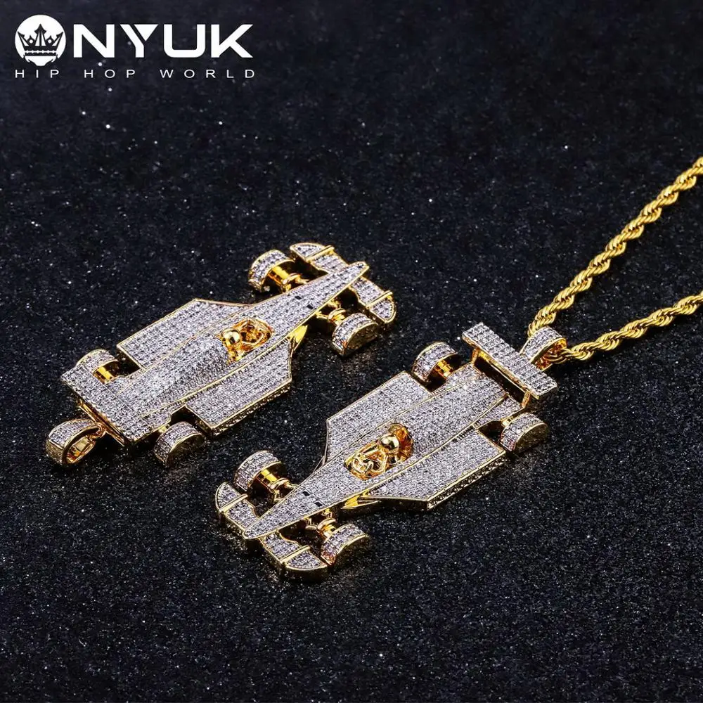 NYUK Iced Out Zircon Sprots автомобильный Кулон Золото Медь Материал CZ Моделирование F1
