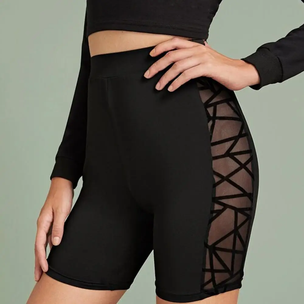 Women Yoga Shorts High waist solid color Hollowing Out Elastic Sport stretch fit women shorts running dames legging W